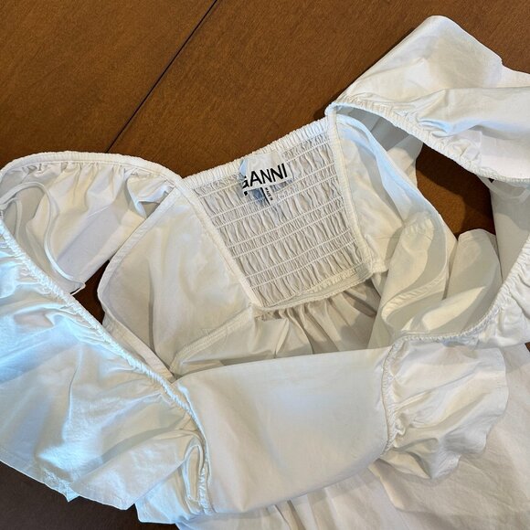 (SOLD) GANNI White Ruffle Poplin Tank Top Blouse, White, Size 34 (XS, US 0) - Picture 4 of 5